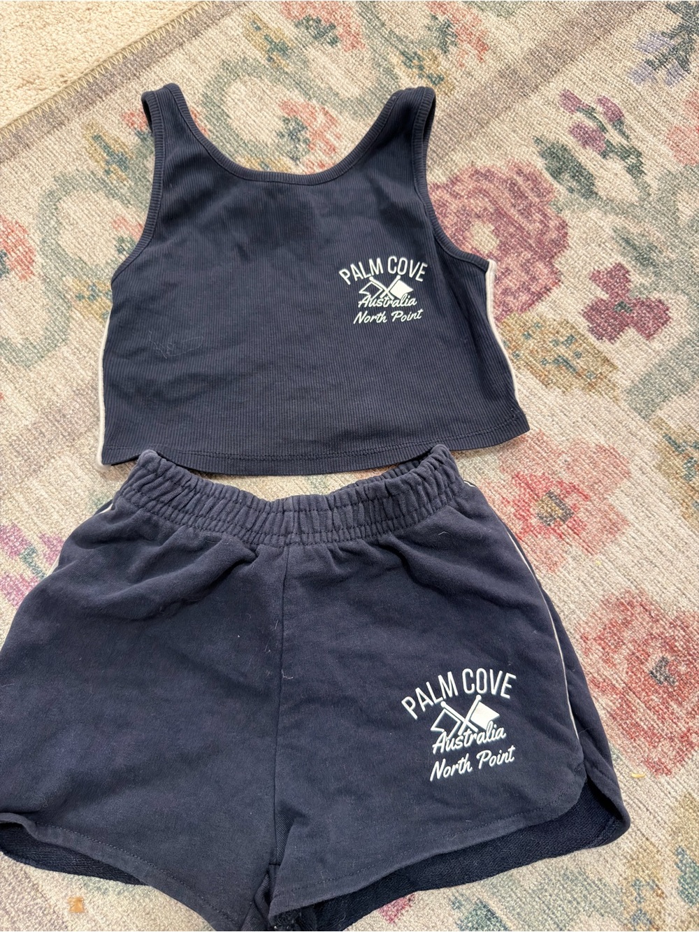 Zara Navy Crop Tank & Shorts Set with White Logo